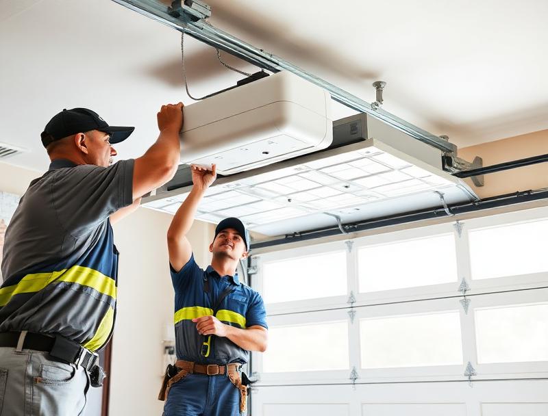 Professional garage door installation team at work